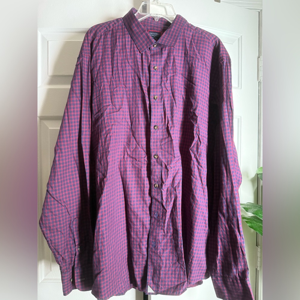 UNTUCKit Men’s Navy & Red Plaid Long Sleeve Button Down Sz 3XL Tall Event Work